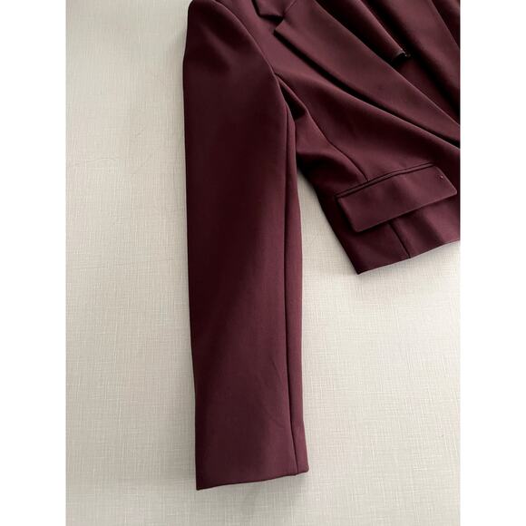 Banana Republic Factory Sz S Ponte Blazer Maroon Cropped Stretch Office Layer - Picture 7 of 10
